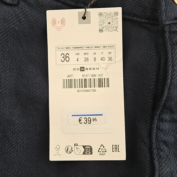 Zara Wide Leg Pants Women's 4 (32x32) Navy Blue NEW NWT 100% Cotton Supersoft - Picture 9 of 15